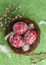 Pysanky, decorated Easter eggs in the nest