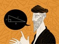 pythagoras explaining his theorem orange amphora style Royalty Free Stock Photo