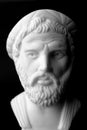 Pythagoras of Samos, was an important Greek philosopher, mathematician, geometer and music theorist. White marble bust. Royalty Free Stock Photo