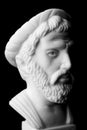 Pythagoras of Samos, was an important Greek philosopher, mathematician, geometer and music theorist. White marble bust.