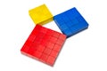 Pythagorean theorem shown with colorful wooden cubes, side view Royalty Free Stock Photo