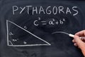 Pythagorean theorem written with a chalk on the blackboard