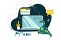 Python code language sign. Programming coding and developing concept.