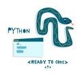 Python code language sign. Programming coding and developing concept