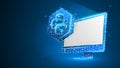 Python coding language sign on white computer monitor. Device, programming, developing concept. Abstract, digital, wireframe, low Royalty Free Stock Photo