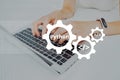 Python programming code language learning concept with person and laptop Royalty Free Stock Photo