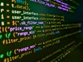 Python programming developer code. SEO concepts for better SERP. Javascript code in bracket software. Application web source code Royalty Free Stock Photo