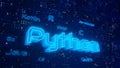 Python programming language and other computer languages on technology background. Royalty Free Stock Photo