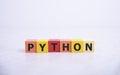 Python programming language word concept. QA concept