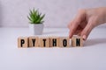 Python programming language word concept. QA concept