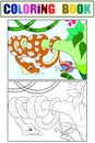 Pythonidae, snake resting on a tree. Set of coloring book and color sketch for example. Royalty Free Stock Photo