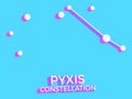Pyxis constellation 3d symbol. Constellation icon in isometric style on blue background. Cluster of stars and galaxies. Vector