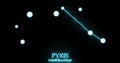 Pyxis constellation. Light rays, laser light shining blue color. Stars in the night sky. Cluster of stars and galaxies. Horizontal