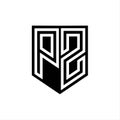 PZ Logo monogram shield geometric white line inside black shield color design