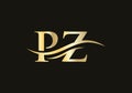 PZ Logo design vector. Swoosh letter PZ logo design. Initial PZ letter linked logo vector