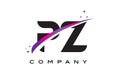 PZ P Z Black Letter Logo Design with Purple Magenta Swoosh