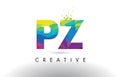 PZ P Z Colorful Letter Origami Triangles Design Vector.