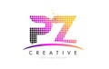 PZ P Z Letter Logo Design with Magenta Dots and Swoosh