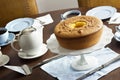 PÃÂ£o de Lo, or Portuguese Sponge Cake, on a Table with Tea