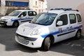 Two city car police municipale means in french Municipal police vehicle with sign