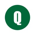 Letter Q logo symbol in green circle.