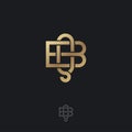 Q and B letters. Q and B monogram consist of inwrought gold lines, isolated on a dark background. Royalty Free Stock Photo