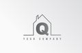 Q home alphabet icon logo letter design. House for a real estate company. Business identity with thin line contour