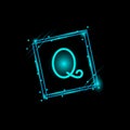Q letter glowing logo design in a rectangle banner