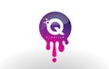 Q Letter Splash Logo. Purple Dots and Bubbles Letter Design