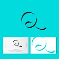 Q monogram. Q letter. Q shadow of ribbon logo. Q letter as azure ribbon with dark shadow.