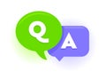 Q and A Speech Bubbles, Green and Violet Balloons Question and Answer Concept. Uppercase Letters, FAQ, Chat Symbols Royalty Free Stock Photo