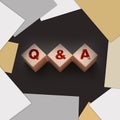 Q and A on wooden blocks Close-up Shot . Question and answers support center business concept