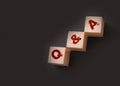 Q and A on wooden blocks Close-up Shot . Question and answers support center business concept