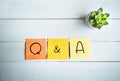 Q & A word with paper note on white wood table background Royalty Free Stock Photo