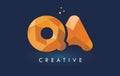 QA Letter With Origami Triangles Logo. Creative Yellow Orange Or