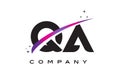 QA Q A Black Letter Logo Design with Purple Magenta Swoosh