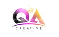 QA Q A Letter Logo Design with Magenta Dots and Swoosh