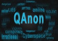 QAnon word cloud text describing the rightwing extremist conspiracy theory Royalty Free Stock Photo