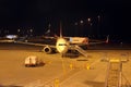 Qantas Airbus A330 Aircraft at Night Royalty Free Stock Photo