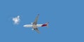 QANTAS Airbus flying in deep blue panoramic sky