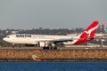 Qantas Airbus A330 large passenger airliner landing at Sydney Airport