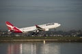 QANTAS Airbus passenger jet takes-off from Kingston_Smith airport, Sydney