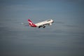 QANTAS Airbus passenger jet takes-off from Kingston_Smith airport, Sydney