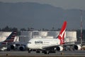 Qantas Airbus A380 taxiing on Los Angeles Airport, LAX Royalty Free Stock Photo