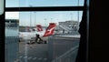 Qantas airplane at airport.