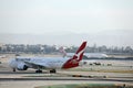Qantas airplane taxiing on Los Angeles Airport, LAX