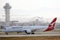 Qantas airplane taxiing on Los Angeles Airport, LAX