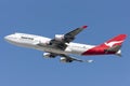 Qantas Airways Boeing 747 Jumbo Jet taking off from Los Angeles International Airport.