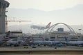 Qantas airplane landing on Los Angeles Airport, LAX