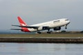 Qantas Boeing 767 jet airliner taking off.